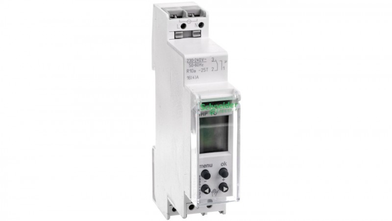 Programator czasowy na szynę DIN 1-kanałowy 24H/7D 18mm 1C 16A CCT15854 Programator czasowy na szynę DIN 1-kanałowy 24H/7D 18mm 1C 16A CCT15854