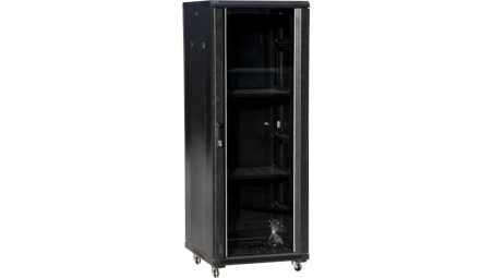 Szafa teleinformatyczna rack 19 cali 42U 800x800, drzwi szklane, kolor czarny FLAT PACK