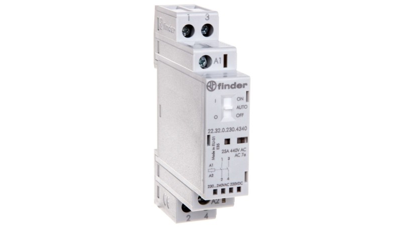 Stycznik modułowy 2Z 25A 230V AC/DC funkcja Auto-On-Off, wskaźnik zadziałaniua + LED 17,5mm 22.32.0.230.4340 Stycznik modułowy 2Z 25A 230V AC/DC funkcja Auto-On-Off, wskaźnik zadziałaniua + LED 17,5mm 22.32.0.230.4340