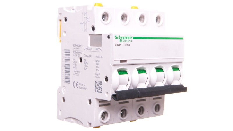 Wyłącznik nadprądowy 4P D 32A 6kA AC iC60N-D32-4 A9F05432 Wyłącznik nadprądowy 4P D 32A 6kA AC iC60N-D32-4 A9F05432