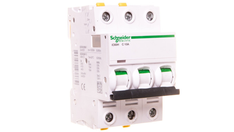 Wyłącznik nadprądowy 3P C 10A 10kA AC iC60H-C10-3 A9F07310 Wyłącznik nadprądowy 3P C 10A 10kA AC iC60H-C10-3 A9F07310