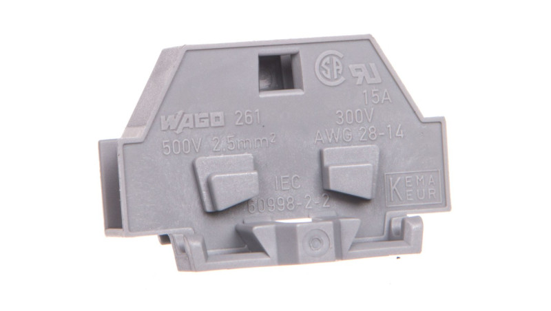 Złączka 2-przewodowa 2,5mm2 szara z mocowaniem śrubowym 261-301 /50szt./ Złączka 2-przewodowa 2,5mm2 szara z mocowaniem śrubowym 261-301 /50szt./