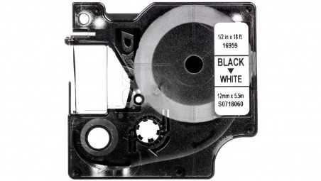Taśma poliestrowa trwała do drukarek D1 12mm x 5,5m czarny/biały S0718060