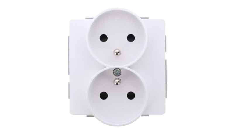 DECO Mechanizm gniazda podwójnego do ramki DECO Soft z uziemieniem 2x(2P+Z) (przesłony torów prądowych), biały mat 25DGPRSO-2zp