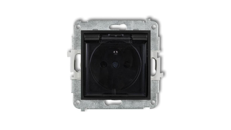 ICON Mechanizm gniazda bryzgoszczelnego z uziemieniem 2P+Z (klapka dymna, przesłony torów prądowych) czarny mat 12IGPB-1zdp ICON Mechanizm gniazda bryzgoszczelnego z uziemieniem 2P+Z (klapka dymna, przesłony torów prądowych) czarny mat 12IGPB-1zdp