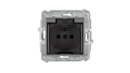 ICON Mechanizm gniazda bryzgoszczelnego z uziemieniem 2P+Z (klapka dymna, przesłony torów prądowych) szary mat 27IGPB-1zdp