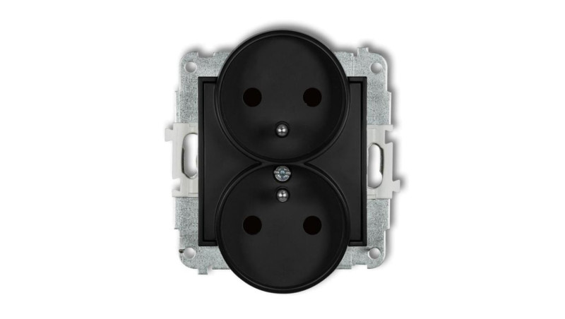 ICON Mechanizm gniazda podwójnego do ramki z uziemieniem 2x(2P+Z) (przesłony torów prądowych) czarny mat 12IGPR-2zp ICON Mechanizm gniazda podwójnego do ramki z uziemieniem 2x(2P+Z) (przesłony torów prądowych) czarny mat 12IGPR-2zp