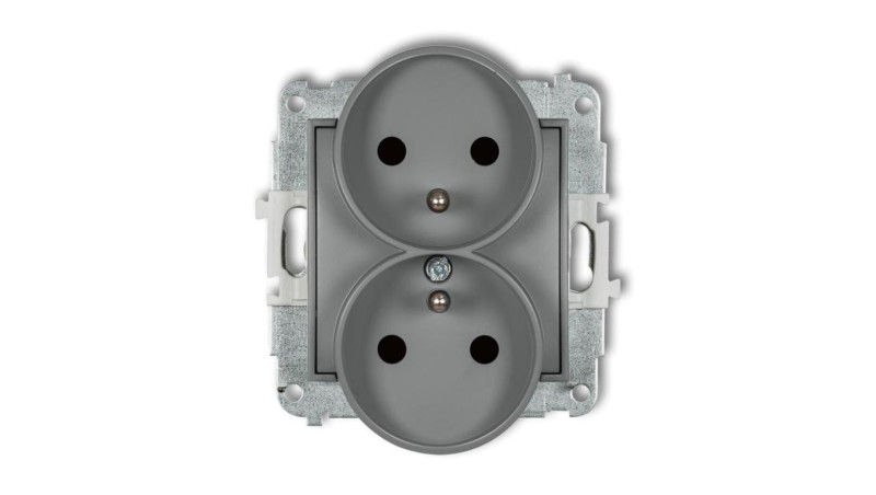 ICON Mechanizm gniazda podwójnego do ramki z uziemieniem 2x(2P+Z) (przesłony torów prądowych) szary mat 27IGPR-2zp ICON Mechanizm gniazda podwójnego do ramki z uziemieniem 2x(2P+Z) (przesłony torów prądowych) szary mat 27IGPR-2zp