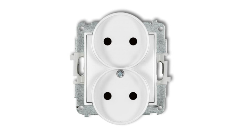 MINI Mechanizm gniazda podwójnego do ramki bez uziemienia 2x2P (przesłony torów prądowych) biały mat 25MGPR-2p MINI Mechanizm gniazda podwójnego do ramki bez uziemienia 2x2P (przesłony torów prądowych) biały mat 25MGPR-2p