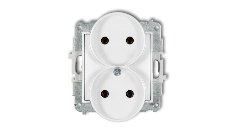 MINI Mechanizm gniazda podwójnego do ramki bez uziemienia 2x2P (bez przesłon torów prądowych) biały mat 25MGPR-2 MINI Mechanizm gniazda podwójnego do ramki bez uziemienia 2x2P (bez przesłon torów prądowych) biały mat 25MGPR-2