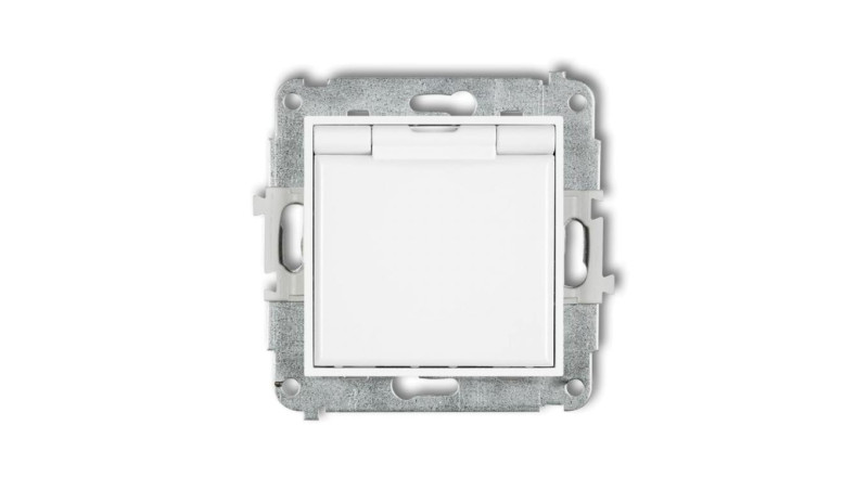 ICON Mechanizm gniazda bryzgoszczelnego z uziemieniem 2P+Z (klapka biała, przesłony torów prądowych) biały IGPB-1zp ICON Mechanizm gniazda bryzgoszczelnego z uziemieniem 2P+Z (klapka biała, przesłony torów prądowych) biały IGPB-1zp