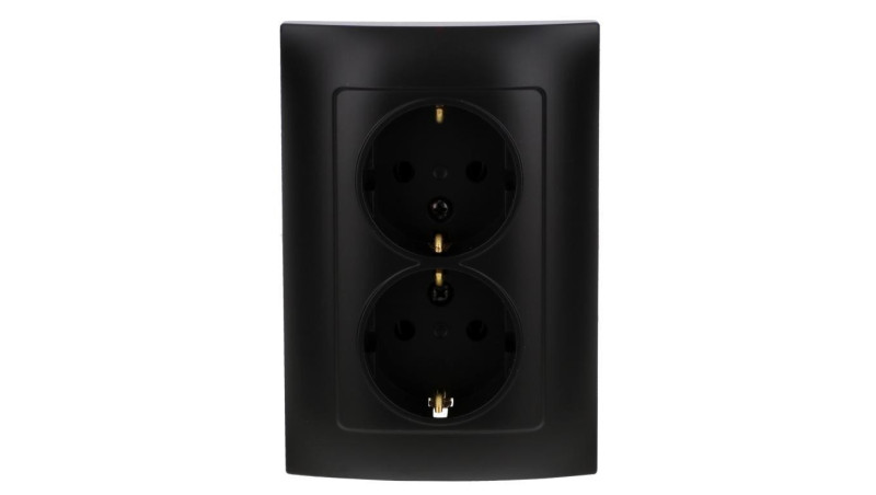 Simon 10 Gniazdo wtyczkowe Schuko podwójne 16A, 250V, zaciski śrubowe czarny mat CGSZ2/49 Simon 10 Gniazdo wtyczkowe Schuko podwójne 16A, 250V, zaciski śrubowe czarny mat CGSZ2/49