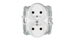 ICON Mechanizm gniazda podwójnego do ramki z uziemieniem 2x(2P+Z) (bez przesłon torów prądowych) biały IGPR-2z