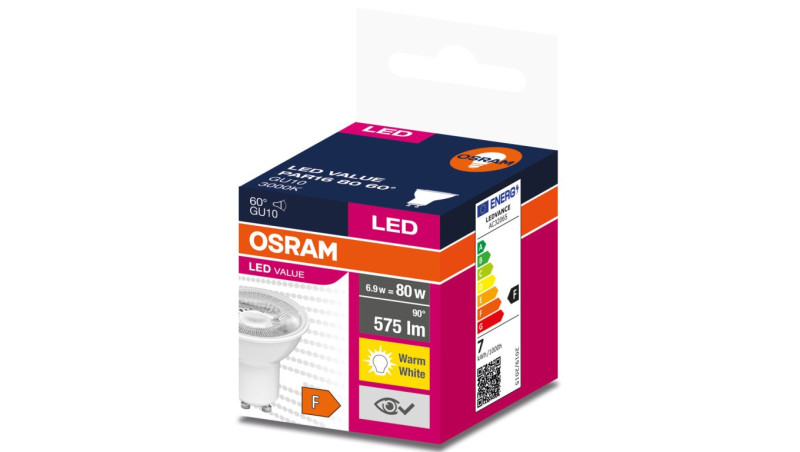 Żarówka LED VALUE PAR16 80 GU10 6,9W 575lm 3000K 830 60st. 4058075599260