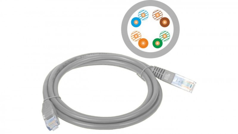 Patch-cord U/UTP kat.5e PVC 0.5m szary KKU5SZA0.5