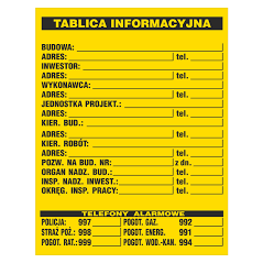 Tabliczka ostrzegawcza PCV /Tablica informacyjna budowlana 700x900/ B1/R/P