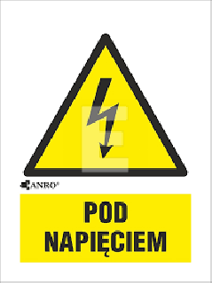 Samoprzylepna tabliczka ostrzegawcza /POD NAPIĘCIEM 52x74/ 2EOA/Q1/F