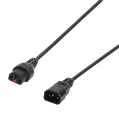 Kabel przedłużający zasilający z blokadą IEC LOCK 3x1mm2 C14/C13 prosty M/Ż 5m czarny IEC-PC1071