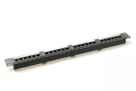 Patch panel kompletny 19 cali 24x RJ45 U/UTP kat. 5e 1U czarny RAL 9005 DN-91524U-1