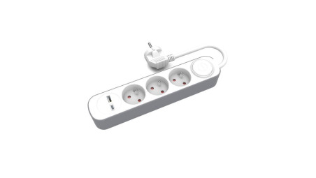 Przedłużacz stały 3x z włącznikiem oraz gniazdami USB A USB C 5m PS...