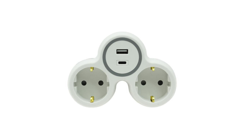 Rozgałęźnik dwukrotny 2x gniazdo wtyczkowe z/u schuko 1xUSB A 1xUSB C R-21WS/S/B W-72010