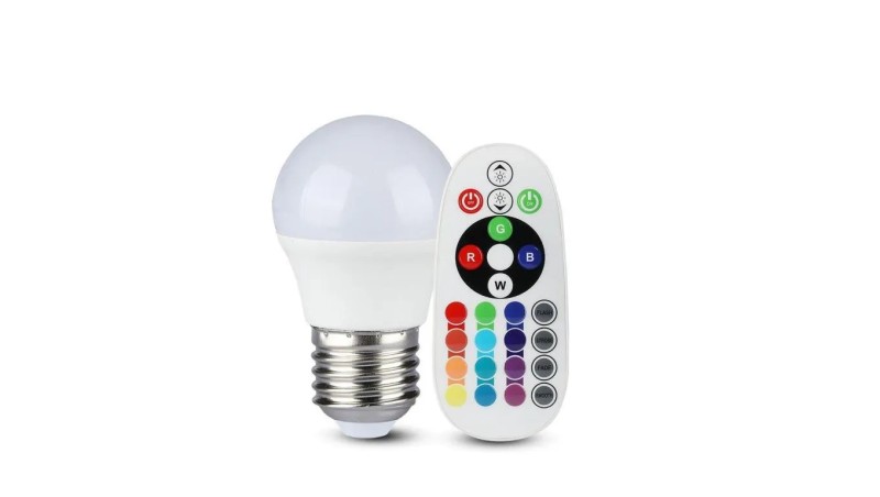 Żarówka LED 3,5W E27 G45 RGB+4000K Ściemnialna 320lm 180st. A+ (Sterowanie pilotem) 2773