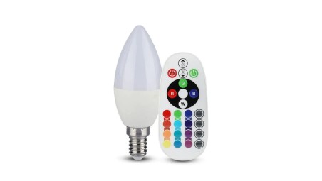 Żarówka LED 3,5W E14 C35 RGB+4000K Ściemnialna 320lm 200st. A+ (Sterowanie pilotem) 2770