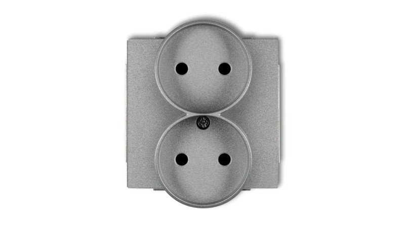 DECO Gniazdo podwójne b/u srebrny metalik 7DGPR-2p