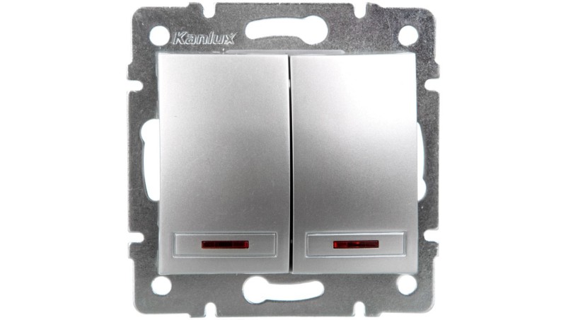 DOMO Łącznik dwugrupowy świecznikowy z LED szybkozłączka 10AX 250V srebrny 011120243 24843