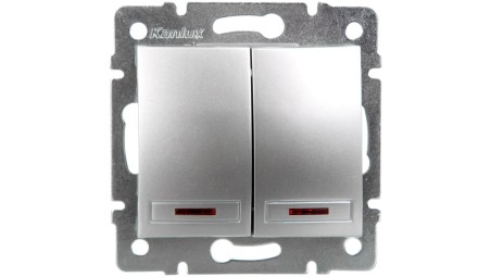 DOMO Łącznik dwugrupowy świecznikowy z LED szybkozłączka 10AX 250V srebrny 011120243 24843
