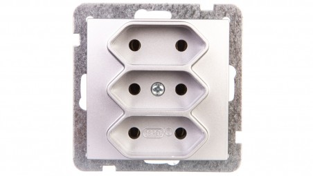 AS Gniazdo potrójne b/u 2,5A EURO srebro GP-3G/m/18