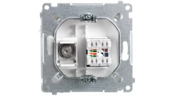 Simon Basic Gniazdo antenowe typu F + komputerowe RJ45 kat.6 białe BMAFRJ45.01/11