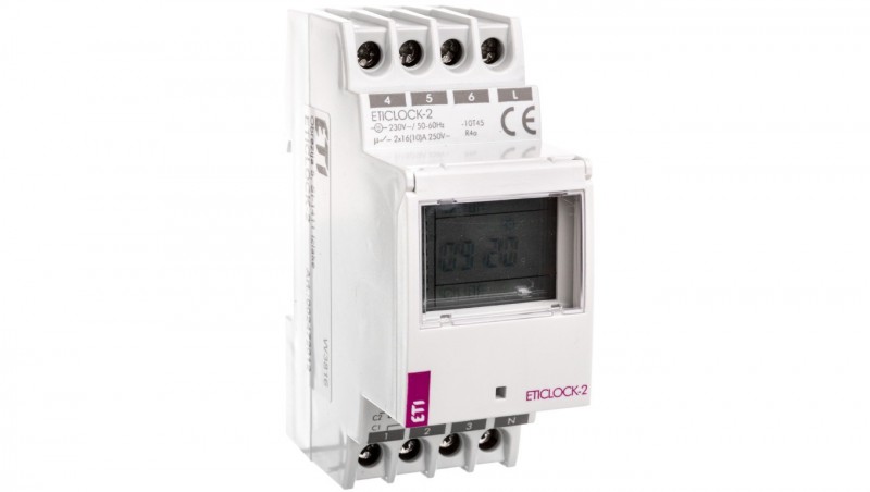 Zegar sterujący cyfrowy 2-kanałowy 16A 230V AC dobowy/tygodniowy ETICLOCK-2 002472012 Zegar sterujący cyfrowy 2-kanałowy 16A 230V AC dobowy/tygodniowy ETICLOCK-2 002472012