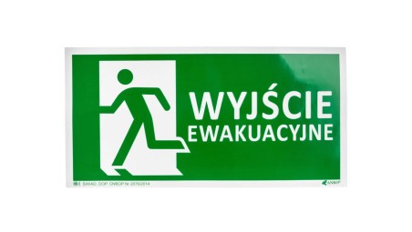 Samoprzylepna tabliczka ostrzegawcza /Znak Wyjście ewakuacyjne + znak e001, 150x300mm, FS nadruk foto/ IE/001/5/A/FS/WYJŚ