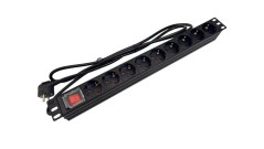 Listwa zasilająca rack 19 cali PDU gniazdo 9 x CEE 7/3 schuko wtyk CEE 7/7 z wyłącznikiem