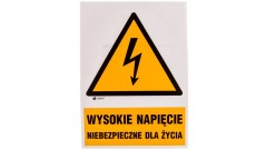 Samoprzylepna tabliczka ostrzegawcza /WYSOKIE NAPIĘCIE NIEBEZPIECZNE DLA ŻYCIA148X210/ 3EOA/Q4/F