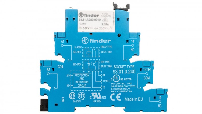 Przekaźnikowy moduł sprzęgający 1P 6A 220-240V DC 6,2mm styki AgNi 38.51.0.240.0060