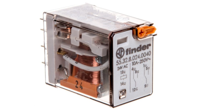 Przekaźnik miniaturowy 2P 10A 24V AC przycisk testujący mechaniczny wskaźnik zadziałania 55.32.8.024.0040 Przekaźnik miniaturowy 2P 10A 24V AC przycisk testujący mechaniczny wskaźnik zadziałania 55.32.8.024.0040