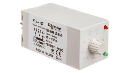 Przekaźnik czasowy 2P 5A 10-120min 220-230V AC/DC opóźnione załączenie RTX-132 220/230 AC/DC 120MIN