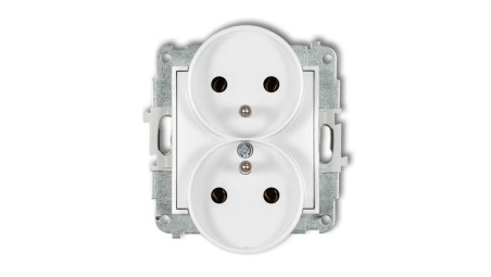 ICON Mechanizm gniazda podwójnego do ramki z uziemieniem 2x(2P+Z) (bez przesłon torów prądowych) biały IGPR-2z