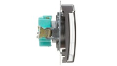 Simon Basic Gniazdo bryzgoszczelne z/u IP44 z przesłoną torów i klapką stal inox BMGZ1Bz.01/21a