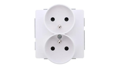 DECO Mechanizm gniazda podwójnego do ramki DECO Soft z uziemieniem 2x(2P+Z) (przesłony torów prądowych), biały mat 25DGPRSO-2zp