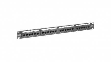 Patch panel kompletny 19 cali 24x RJ45 U/UTP kat. 6 1U czarny (RAL 9005) DN-91624U