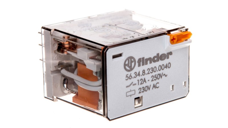 Przekaźnik 4P 12A 230V AC przycisk testujący, mechaniczny wskaźnik zadziałania 56.34.8.230.0040 Przekaźnik 4P 12A 230V AC przycisk testujący, mechaniczny wskaźnik zadziałania 56.34.8.230.0040