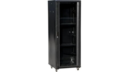 Szafa teleinformatyczna rack 19 cali 42U 600x800, drzwi szklane, kolor czarny FLAT PACK