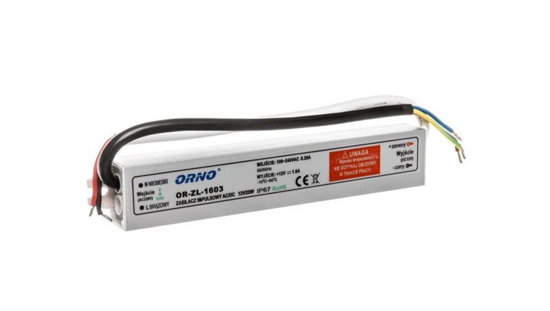 Zasilacz do oświetlenia LED 90-265V AC/12V DC 20W IP67 OR-ZL-1603 Zasilacz do oświetlenia LED 90-265V AC/12V DC 20W IP67 OR-ZL-1603