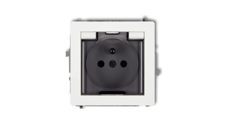 DECO Mechanizm gniazda bryzgoszczelnego z uziemieniem 2P+Z (klapka dymna, przesłony torów prądowych), biały mat 25DGPB-1zdp