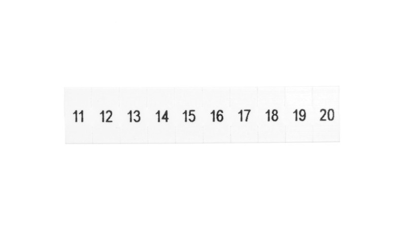 Oznacznik do złącz szynowych, opisówka ZB 5 numerowana od 11-20 kolor biały /10sztuk/ Oznacznik do złącz szynowych, opisówka ZB 5 numerowana od 11-20 kolor biały /10sztuk/