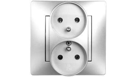 VOLANTE Gniazdo podwójne z/u 16A 230V modułowe srebrne 2643-06