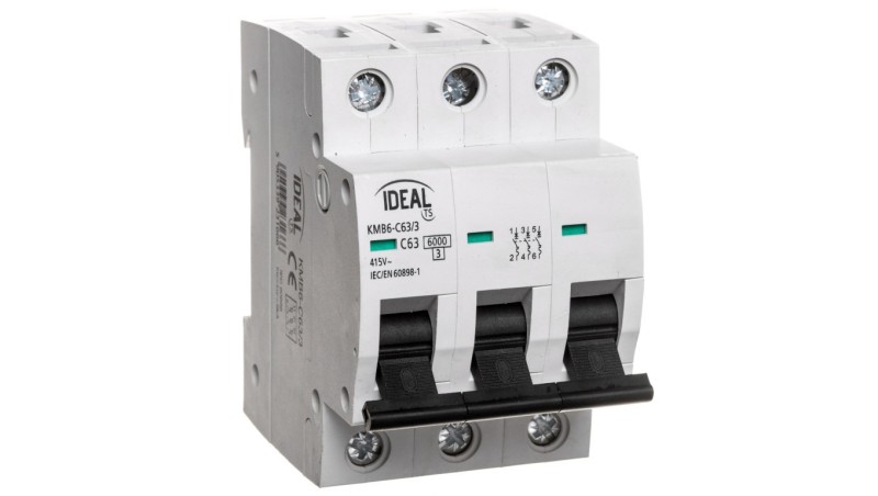Wyłącznik nadprądowy 3P C 63A 6kA AC KMB6-C63/3 VDE 23166 Wyłącznik nadprądowy 3P C 63A 6kA AC KMB6-C63/3 VDE 23166